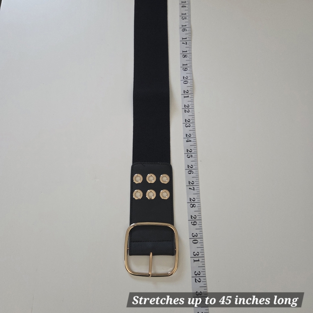 Stretchy Black Belt With Eyelet Decor - Picture 7 of 7